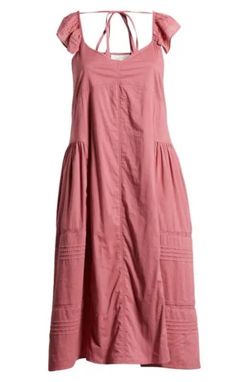 Treasure and Bond Tie Back Flutter Sleeve Cotton Midi Dress